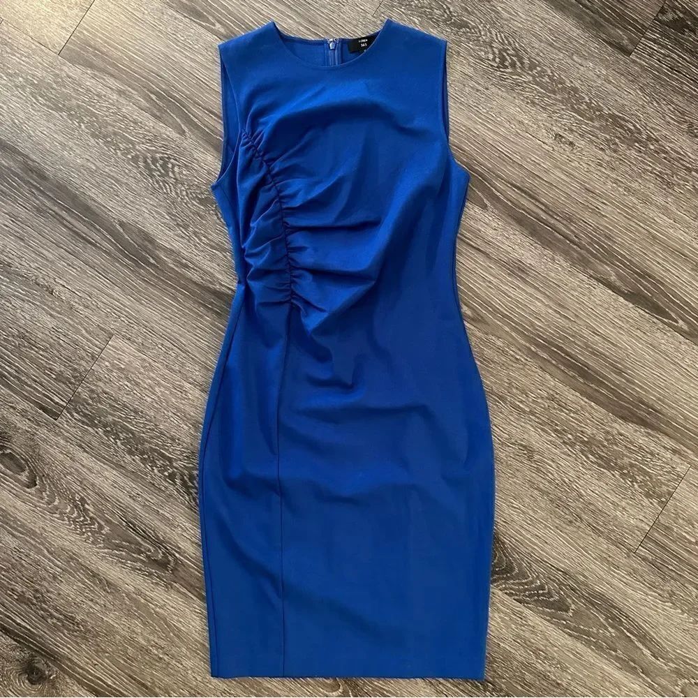 J crew 365 blue side cinched ruching detail dress